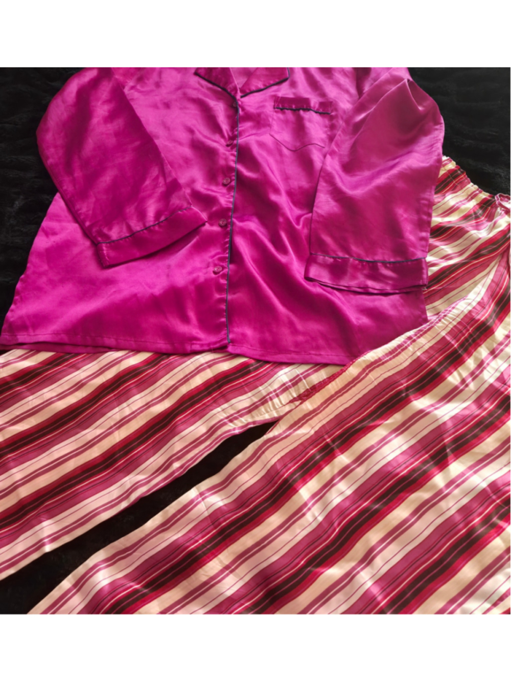 Victoria's Secret Pajama Set M Satin Pink Body by Victoria Striped Y2K Sleepwear